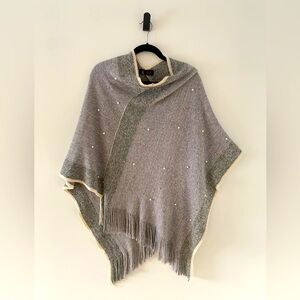 Model France Grey/Cream W Poncho w/ Fringes/Pearls/Silver Beads Size Fits All